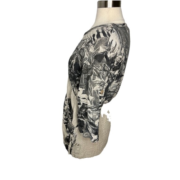 Stella Moda Italy Taupe Linen Crinkle Floral Pullover Pockets Top Lagenlook M - Picture 5 of 10